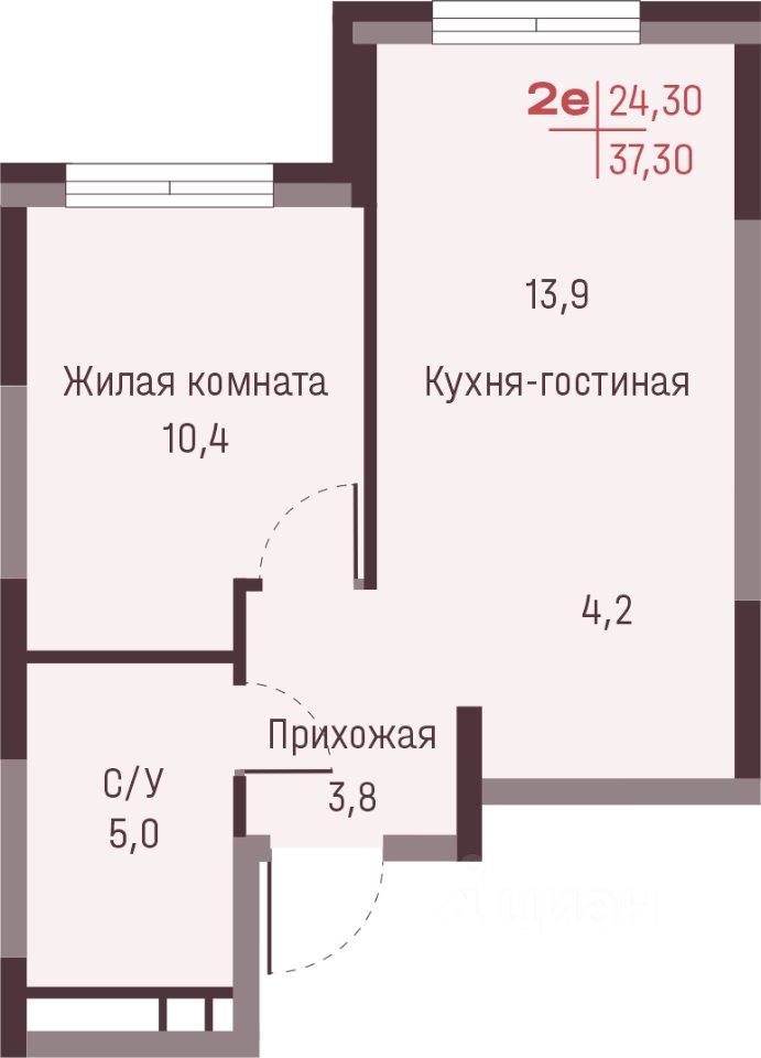 2-к кв. Свердловская область, Екатеринбург ул. Академика Ландау, 13 (37.3 м²)