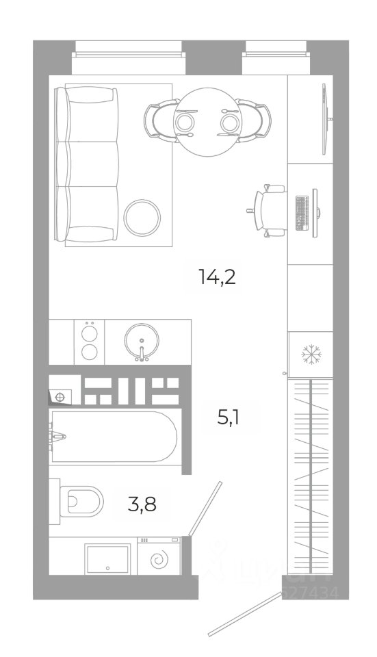Студия Свердловская область, Екатеринбург ул. Амундсена, 144/3 (23.12 м²)
