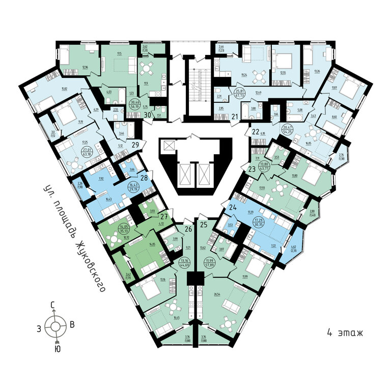 2-комнатная квартира: Екатеринбург, площадь Жуковского, 8 (67.73 м²)