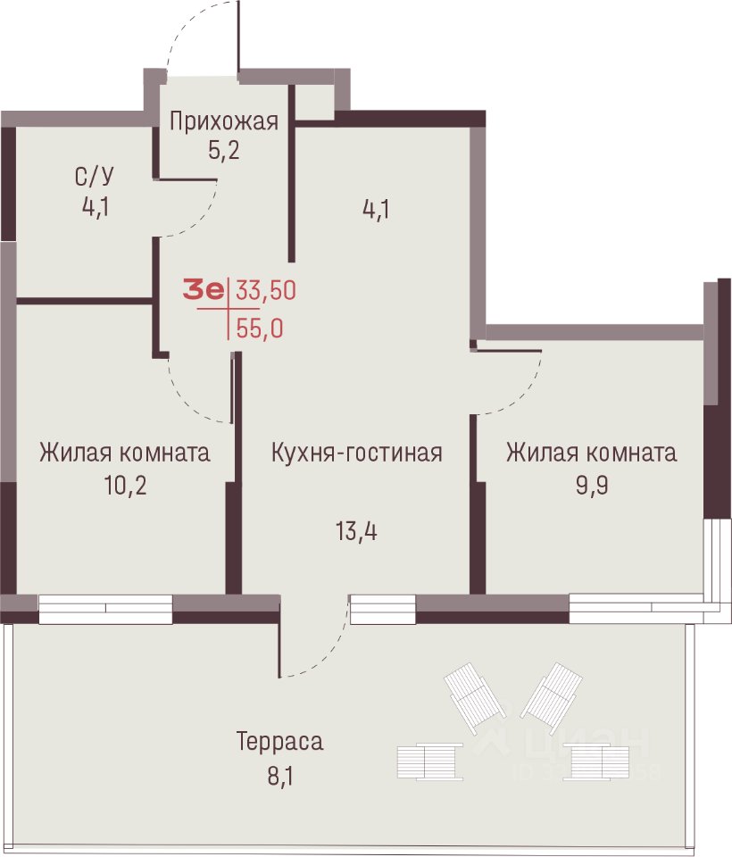 3-к кв. Свердловская область, Екатеринбург ул. Академика Ландау, 13 (55.0 м²)