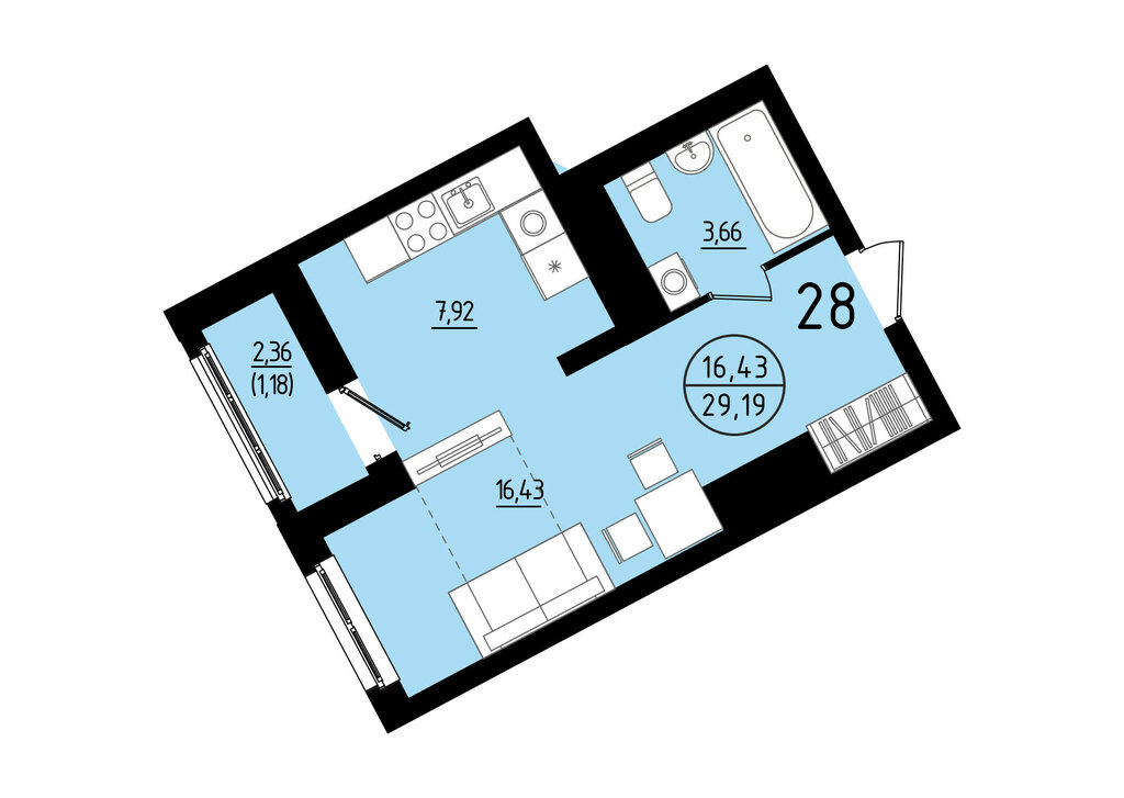Квартира-студия: Екатеринбург, площадь Жуковского, 8 (29.19 м²)