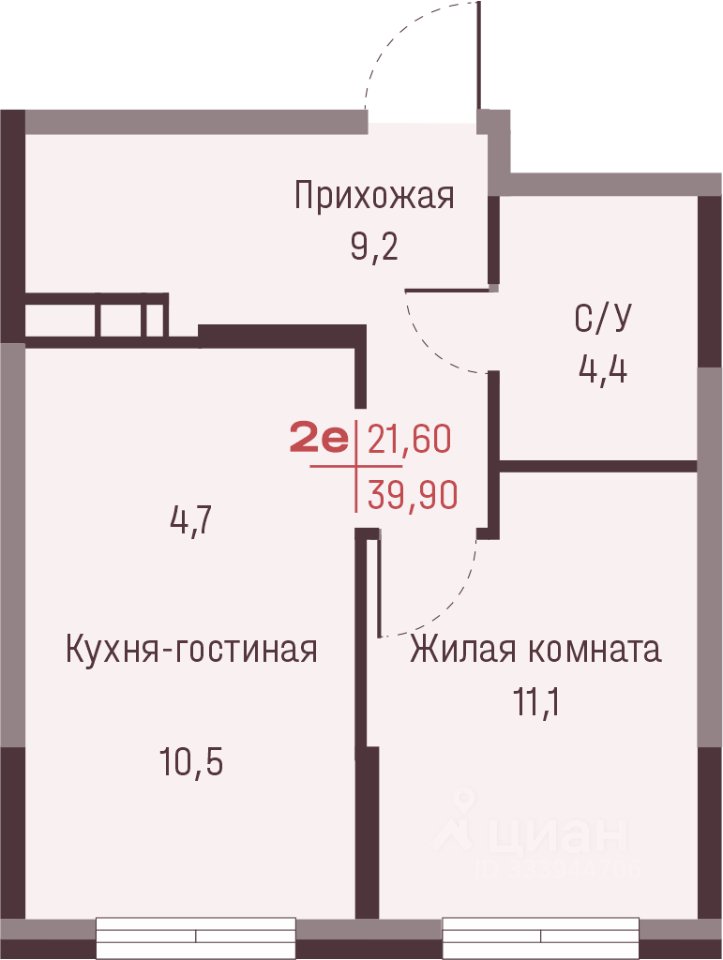 2-к кв. Свердловская область, Екатеринбург ул. Академика Ландау, 13 (39.9 м²)