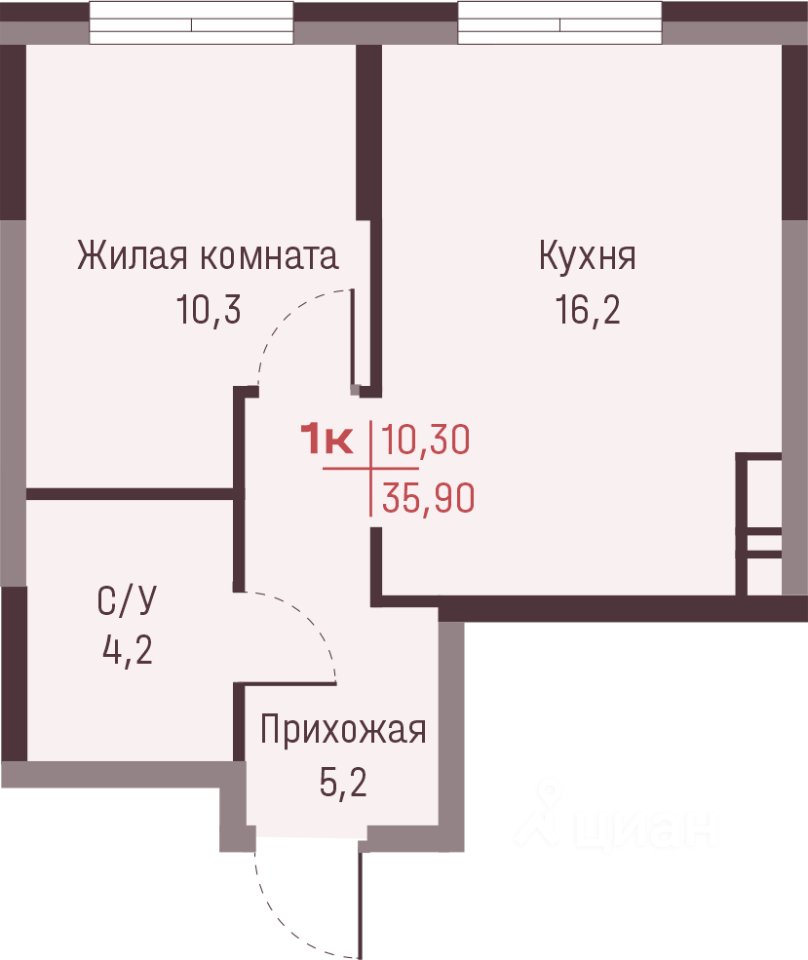 1-к кв. Свердловская область, Екатеринбург ул. Академика Ландау, 13 (35.9 м²)