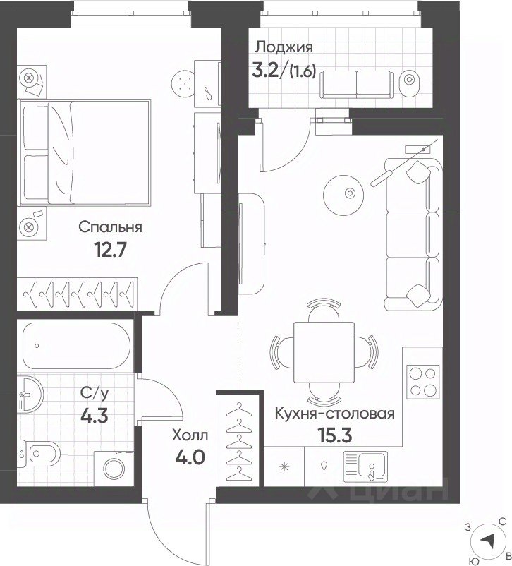 1-к кв. Свердловская область, Екатеринбург Солнечный жилрайон,  (37.9 м²)