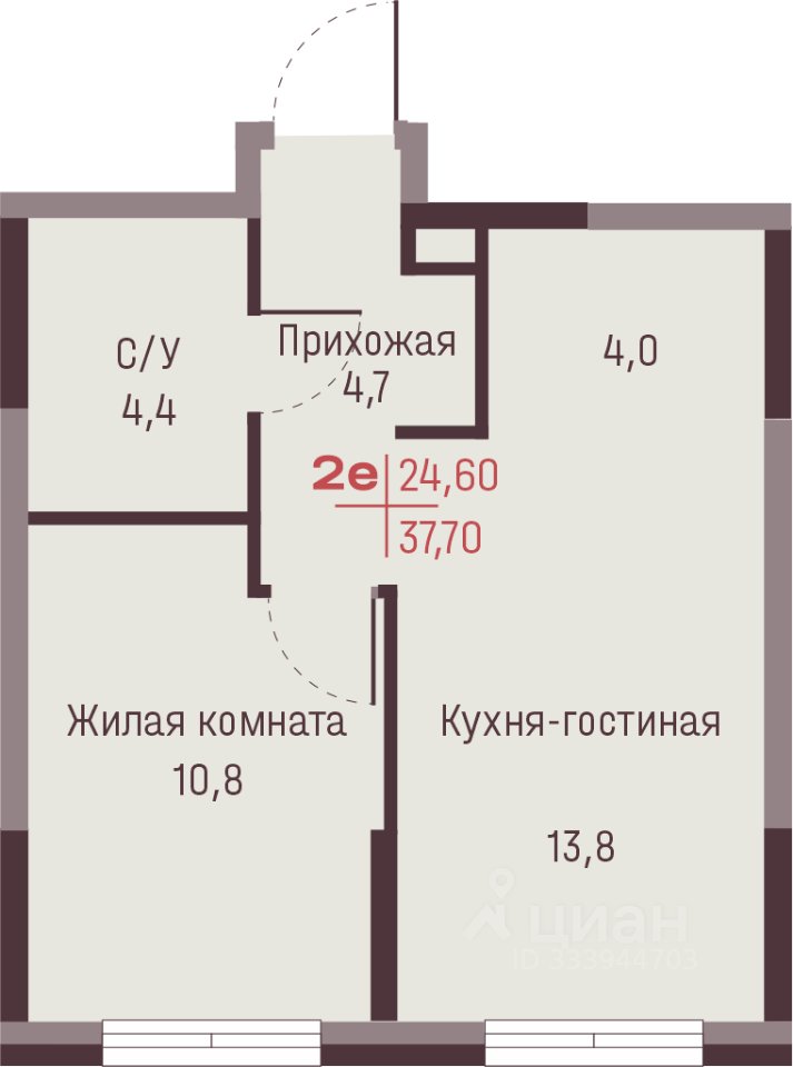 2-к кв. Свердловская область, Екатеринбург ул. Академика Ландау, 13 (37.7 м²)