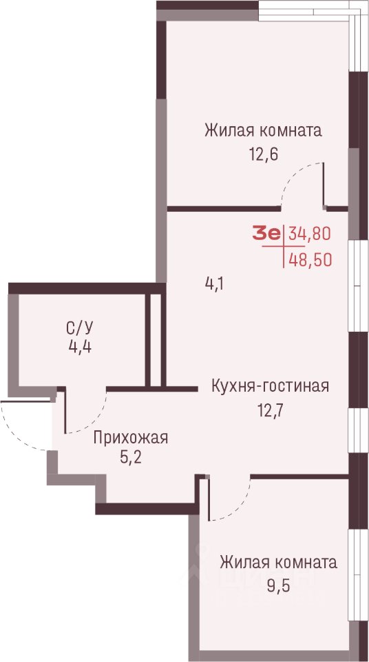 3-к кв. Свердловская область, Екатеринбург ул. Академика Ландау, 13 (48.4 м²)