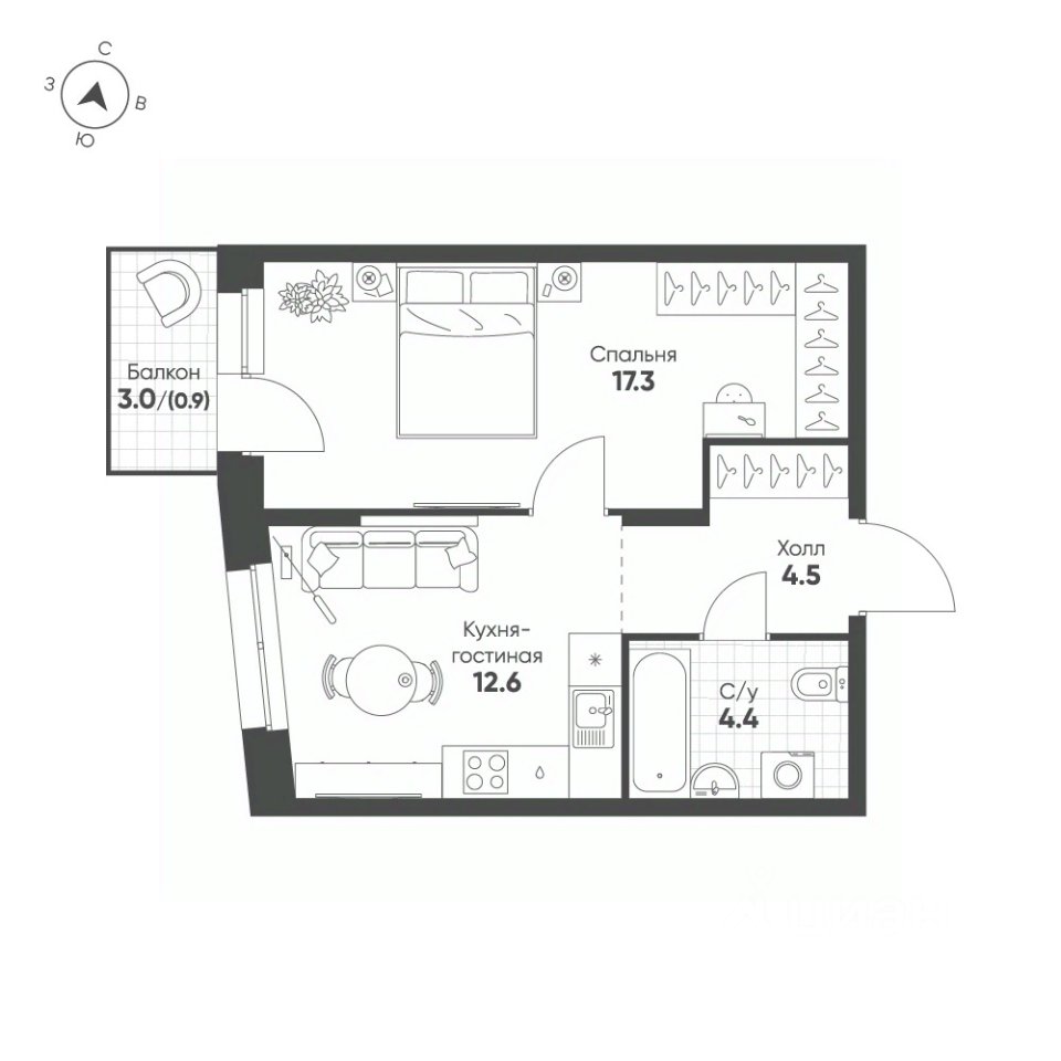 1-к кв. Свердловская область, Екатеринбург Солнечный жилрайон,  (39.7 м²)