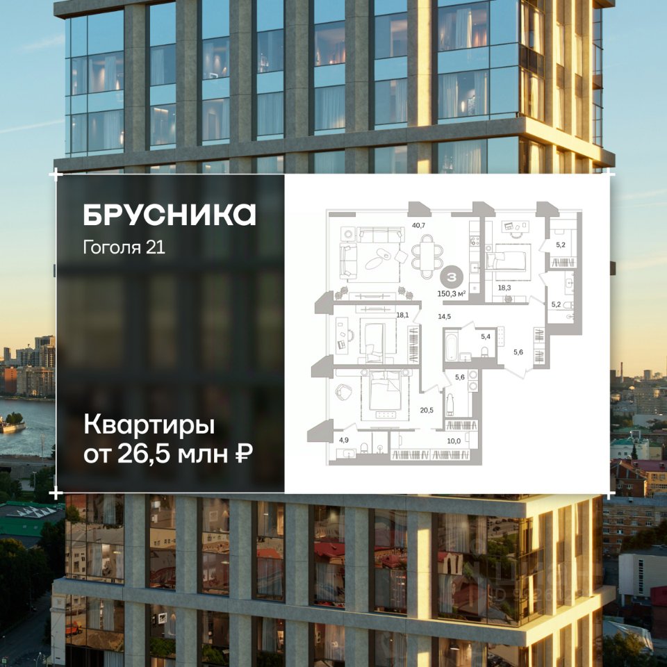 Свободной планировки кв. Свердловская область, Екатеринбург ул. Гоголя, 21 (150.32 м²)