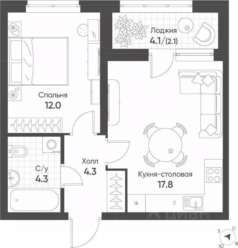 1-к кв. Свердловская область, Екатеринбург Солнечный жилрайон,  (40.5 м²)