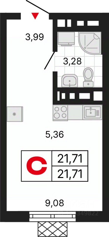 Студия Свердловская область, Екатеринбург ул. Советских Женщин (21.71 м²)