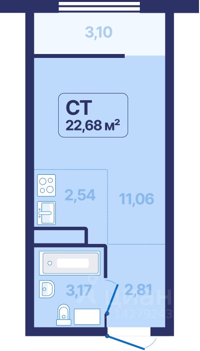 1-к кв. Свердловская область, Екатеринбург просп. Космонавтов, 9 (22.68 м²)