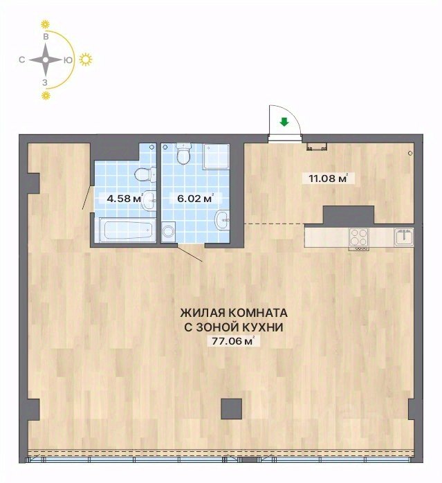 1-к кв. Свердловская область, Екатеринбург ул. Маршала Жукова, 16 (98.74 м²)