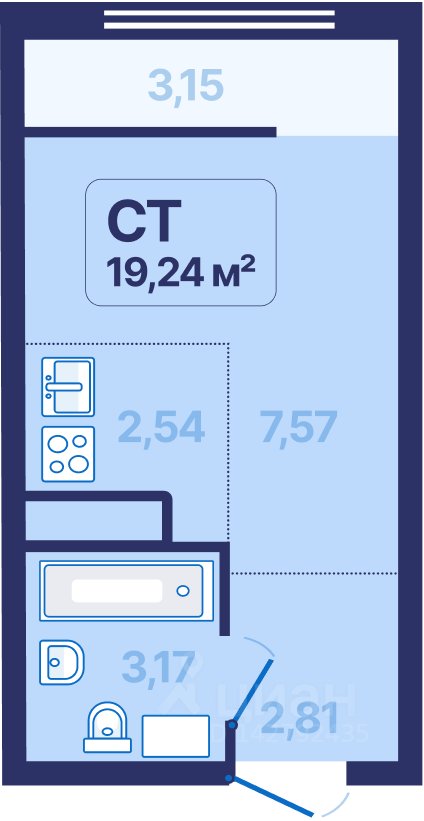 1-к кв. Свердловская область, Екатеринбург просп. Космонавтов, 9 (19.24 м²)