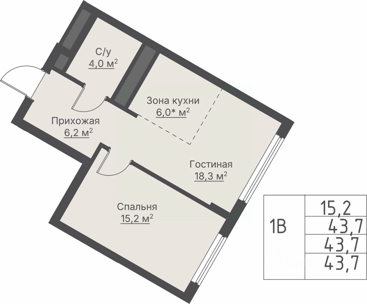 1-к кв. Свердловская область, Екатеринбург Никольский жилой комплекс (43.7 м²)