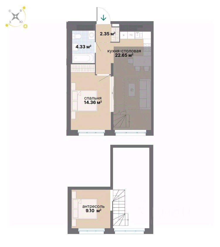 1-к кв. Свердловская область, Екатеринбург ул. Вилонова (61.42 м²)
