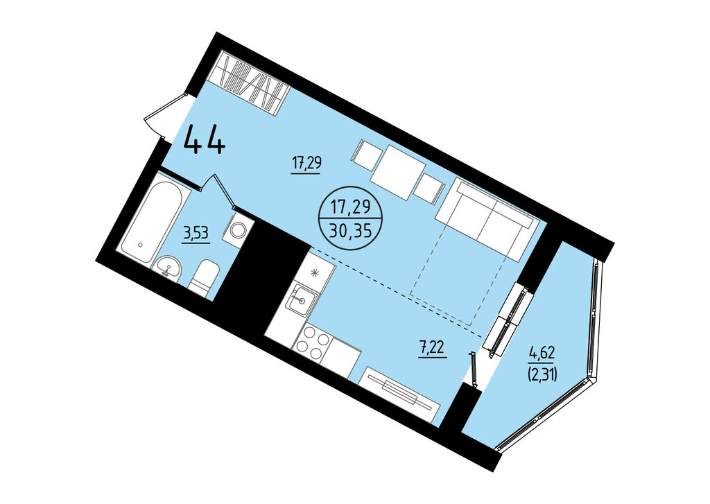 Квартира-студия: Екатеринбург, площадь Жуковского, 8 (30.35 м²)