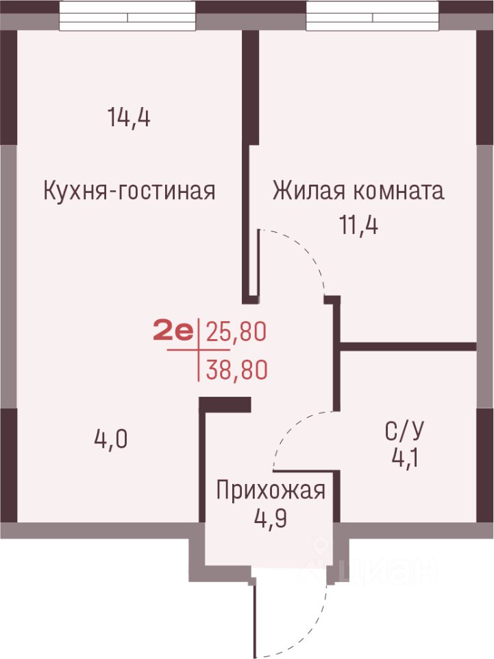2-к кв. Свердловская область, Екатеринбург ул. Академика Ландау, 13 (38.8 м²)
