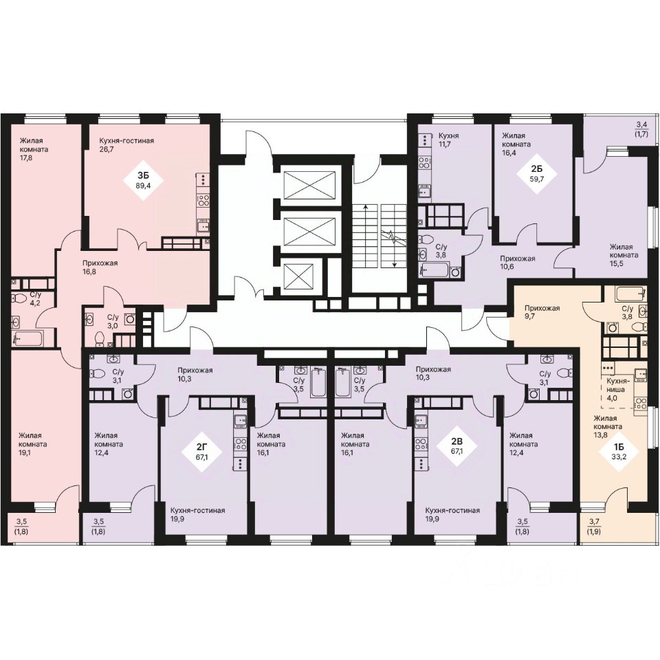 2-к кв. Свердловская область, Екатеринбург просп. Космонавтов, 108/5 (89.35 м²)