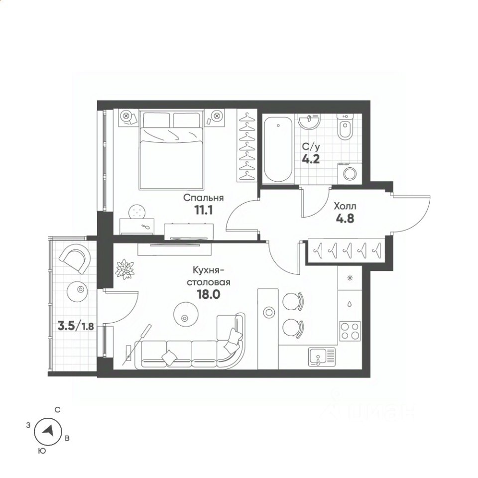 1-к кв. Свердловская область, Екатеринбург Солнечный жилрайон, (39.9 м²)