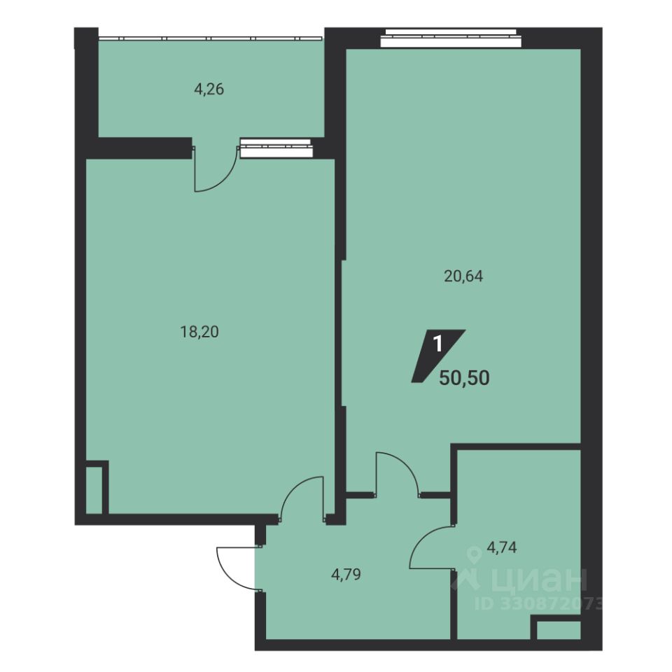1-к кв. Свердловская область, Екатеринбург ул. Громова, 26/3 (51.1 м²)