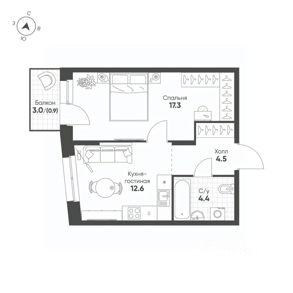 1-к кв. Свердловская область, Екатеринбург Солнечный жилрайон,  (39.7 м²)