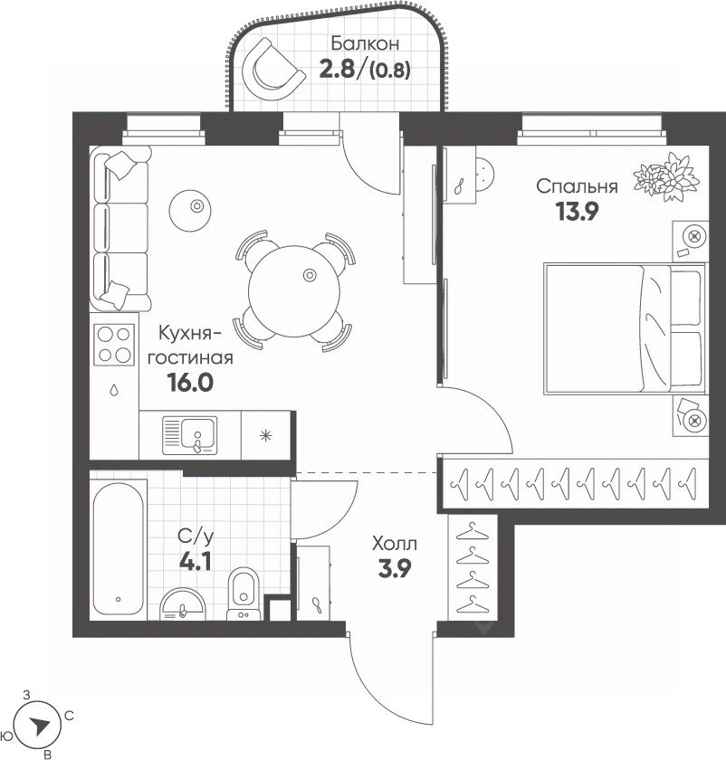 1-к кв. Свердловская область, Екатеринбург Солнечный жилрайон, (38.7 м²)