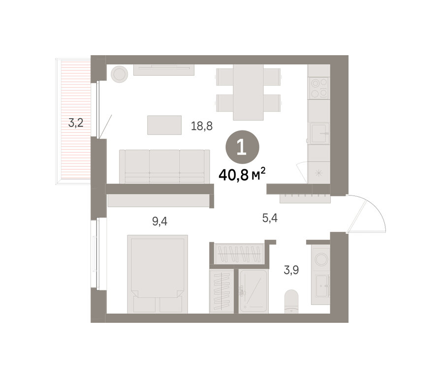 1-комнатная квартира: Екатеринбург, Благодатская улица, 15 (40.77 м²)