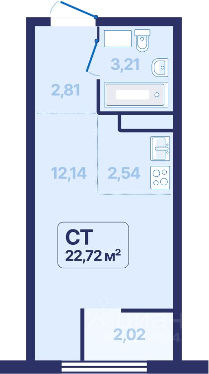 1-к кв. Свердловская область, Екатеринбург просп. Космонавтов, 9 (22.72 м²)