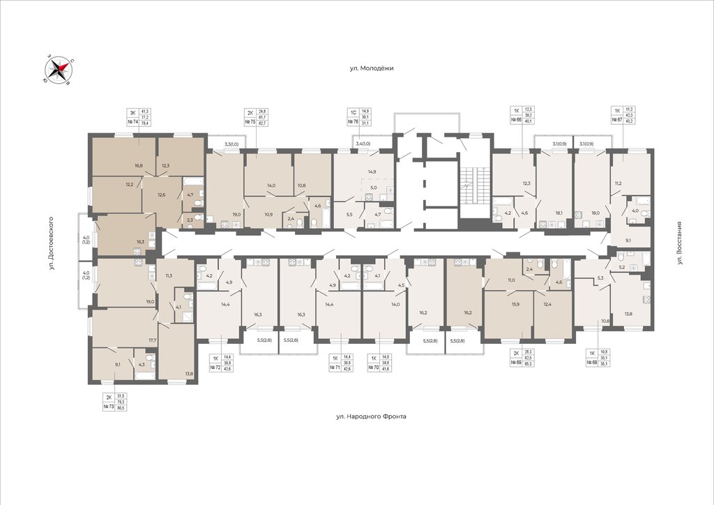1-комнатная квартира: Екатеринбург, улица Восстания, 131 (43.2 м²)