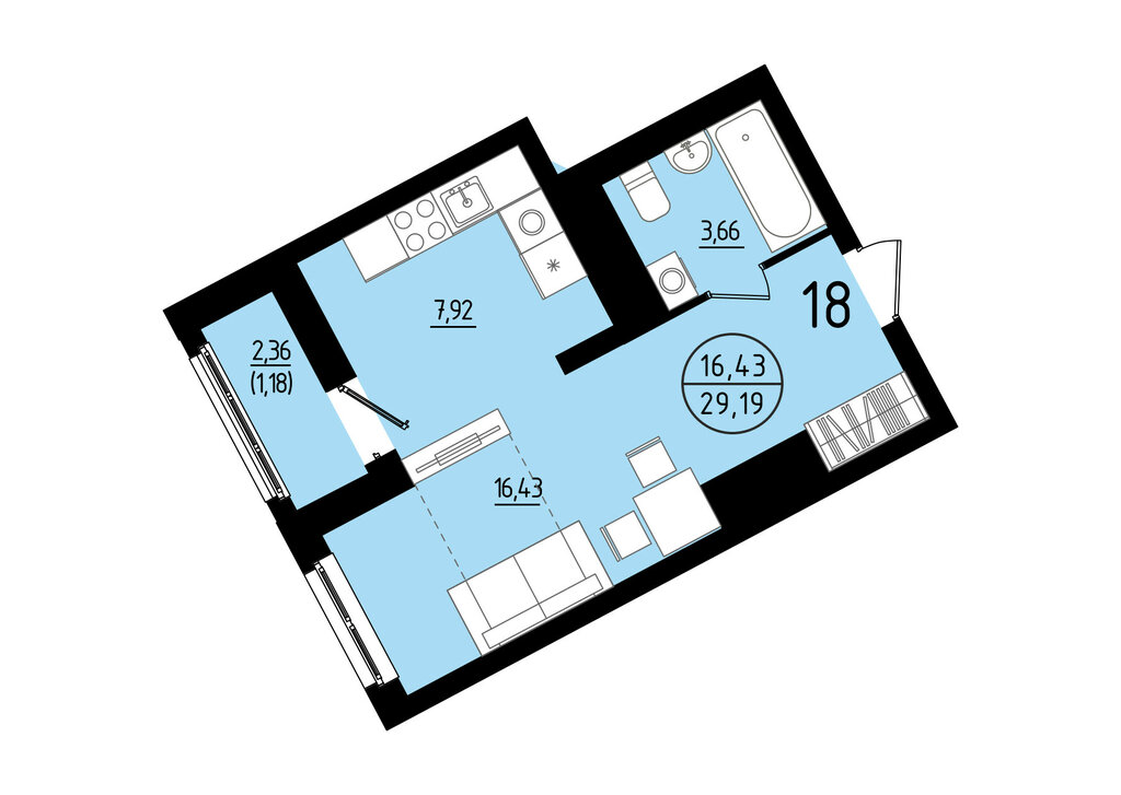 Квартира-студия: Екатеринбург, площадь Жуковского, 8 (29.19 м²)