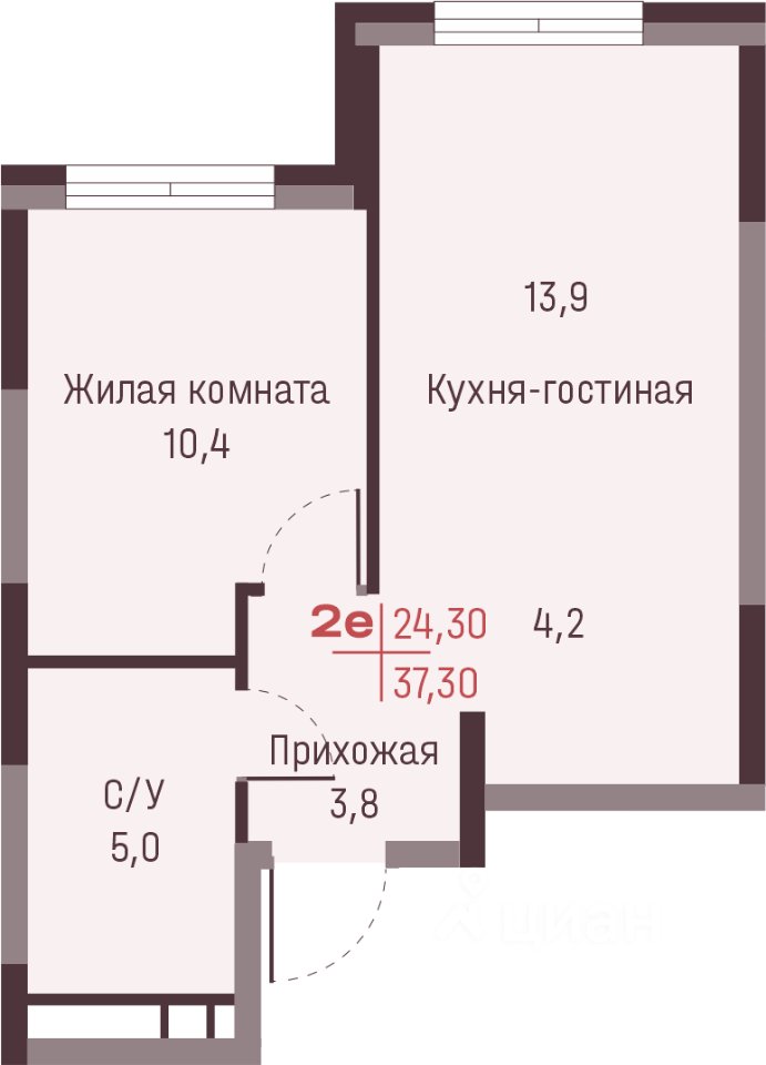 2-к кв. Свердловская область, Екатеринбург ул. Академика Ландау, 13 (37.3 м²)