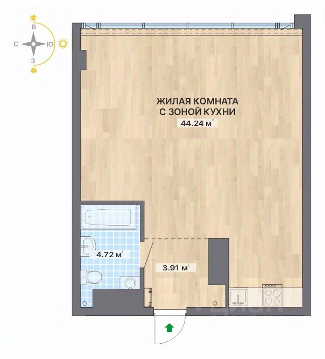 1-к кв. Свердловская область, Екатеринбург ул. Маршала Жукова, 16 (52.87 м²)