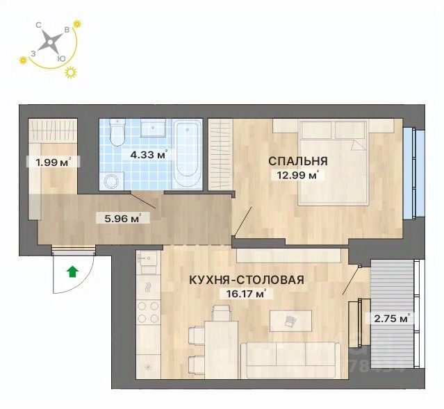 1-к кв. Свердловская область, Екатеринбург Уралмаш жилрайон, ул. Авангардная, 6 (44.19 м²)