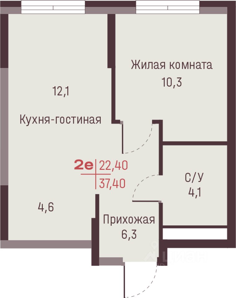 2-к кв. Свердловская область, Екатеринбург ул. Академика Ландау, 13 (37.4 м²)