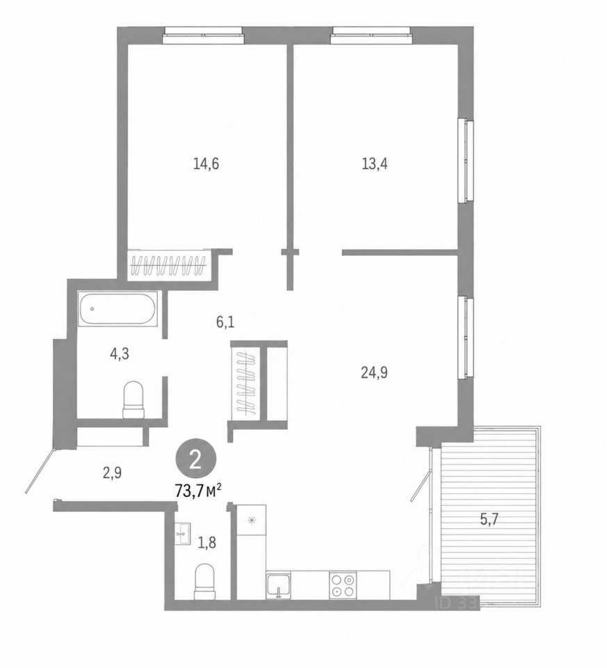 2-к кв. Свердловская область, Екатеринбург ул. Шаумяна, 18 (73.7 м²)