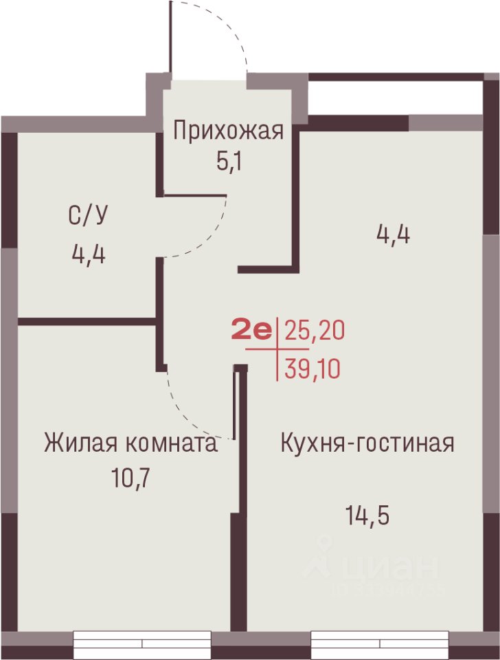 2-к кв. Свердловская область, Екатеринбург ул. Академика Ландау, 13 (39.1 м²)