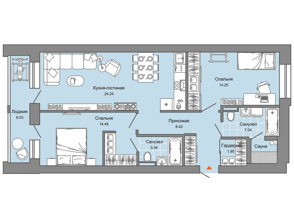2-комнатная квартира: Екатеринбург, микрорайон Широкая Речка (77 м²)