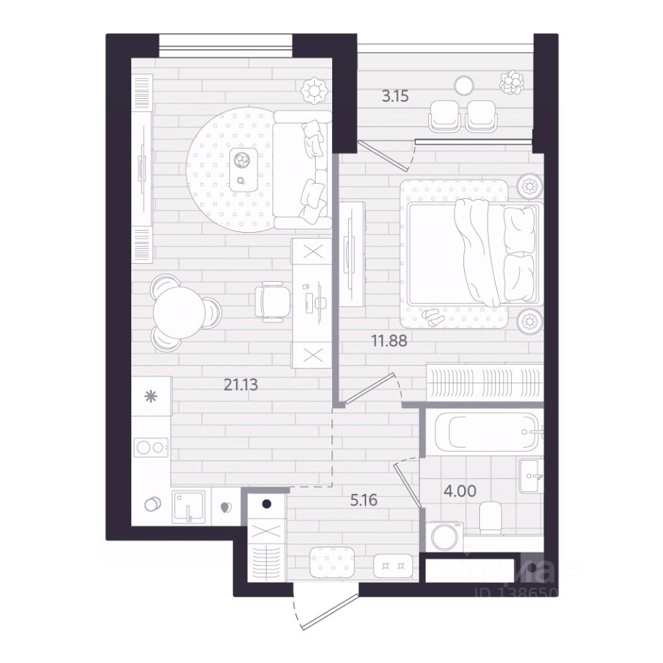 1-к кв. Свердловская область, Екатеринбург Вокзальный жилрайон, (43.75 м²)