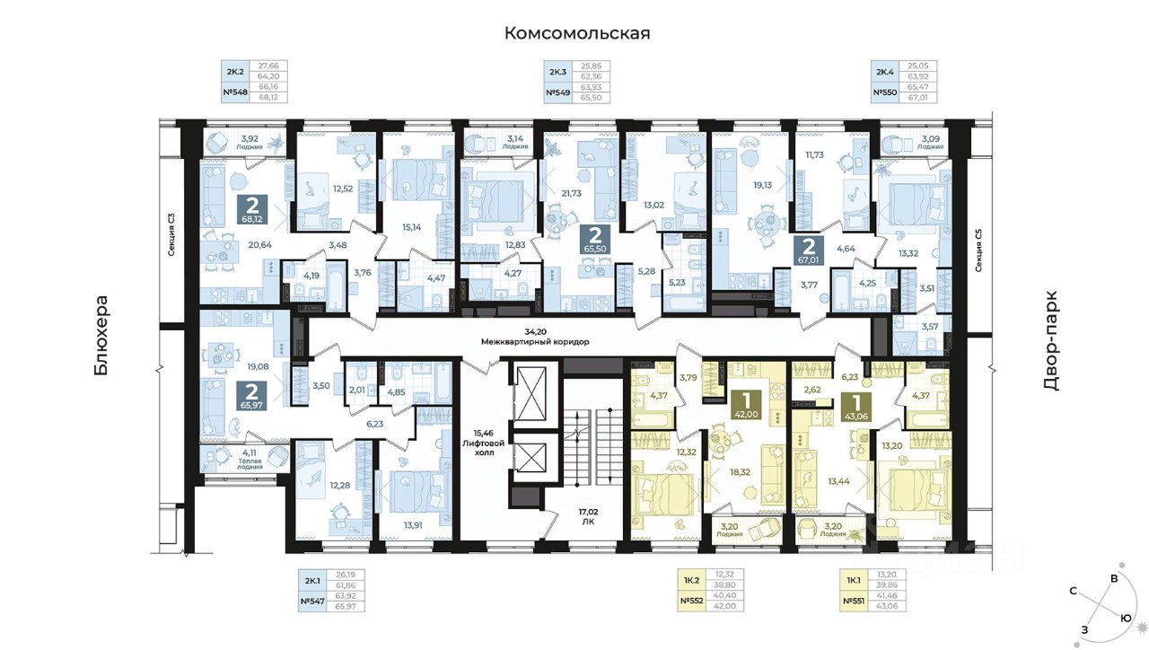 1-к кв. Свердловская область, Екатеринбург ул. Блюхера, 26 (43.06 м²)