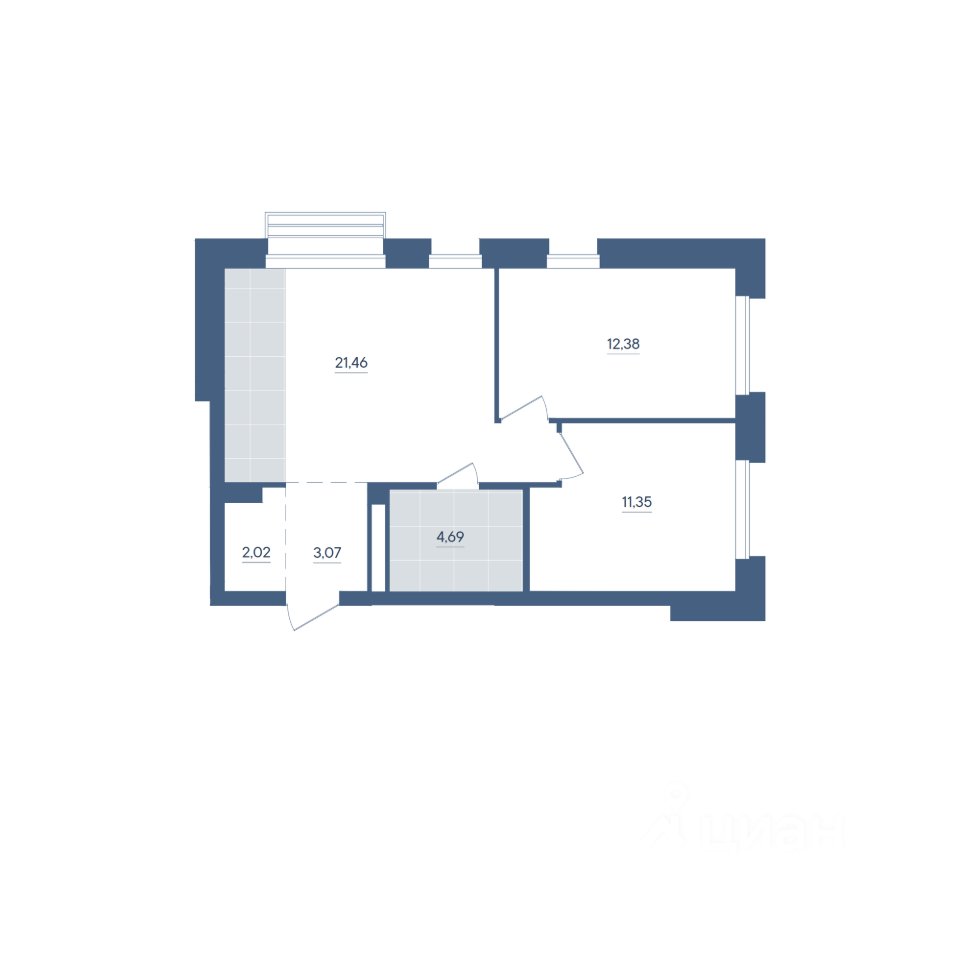 2-к кв. Свердловская область, Екатеринбург ул. Энтузиастов, 18 (54.97 м²)