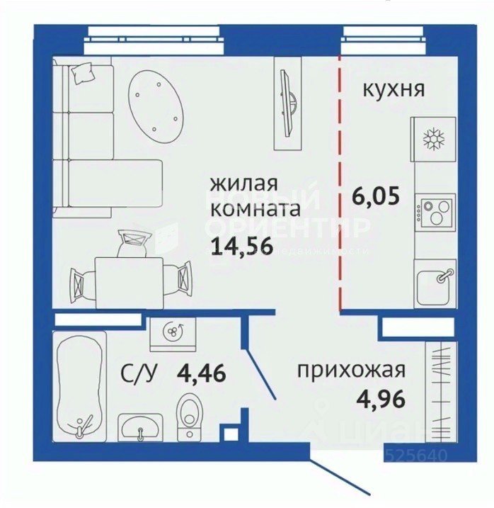 Студия Свердловская область, Екатеринбург ул. Студенческая, 1 (30.0 м²)