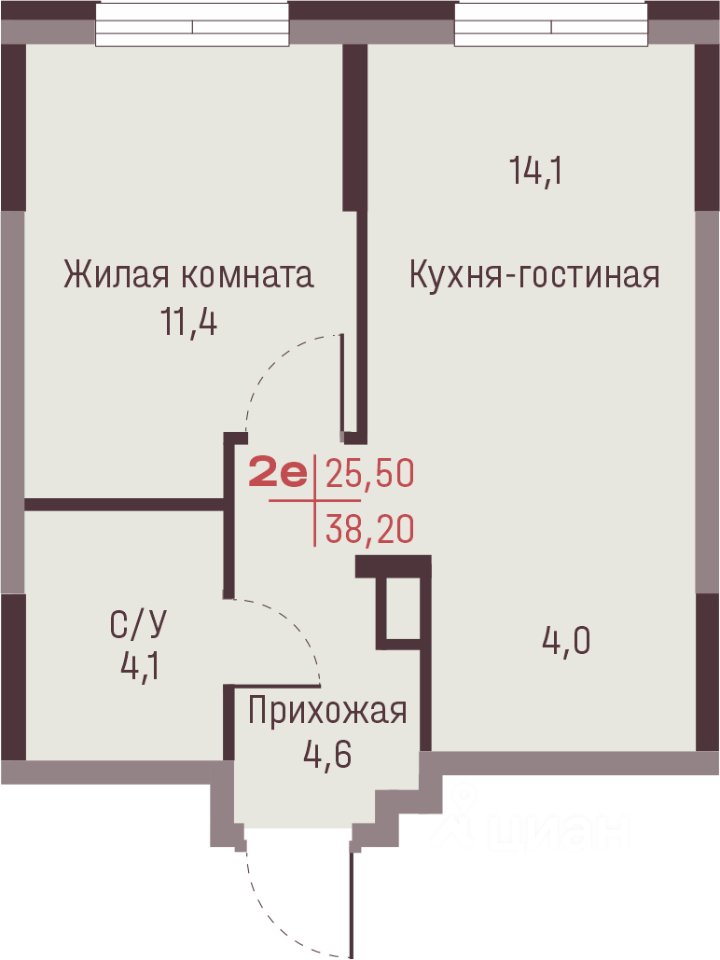 2-к кв. Свердловская область, Екатеринбург ул. Академика Ландау, 13 (38.2 м²)