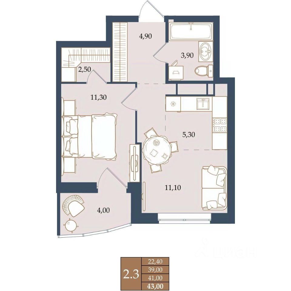 1-к кв. Свердловская область, Екатеринбург ул. Щербакова, 20 (41.0 м²)