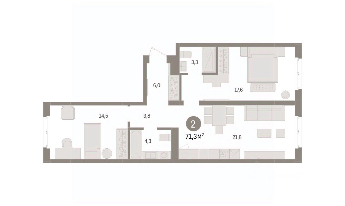 2-к кв. Свердловская область, Екатеринбург пер. Торфяной, 10 (71.3 м²)