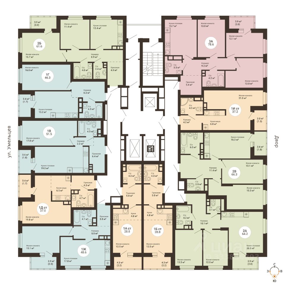2-к кв. Свердловская область, Екатеринбург ул. 2-я Новосибирская, 12А (66.3 м²)