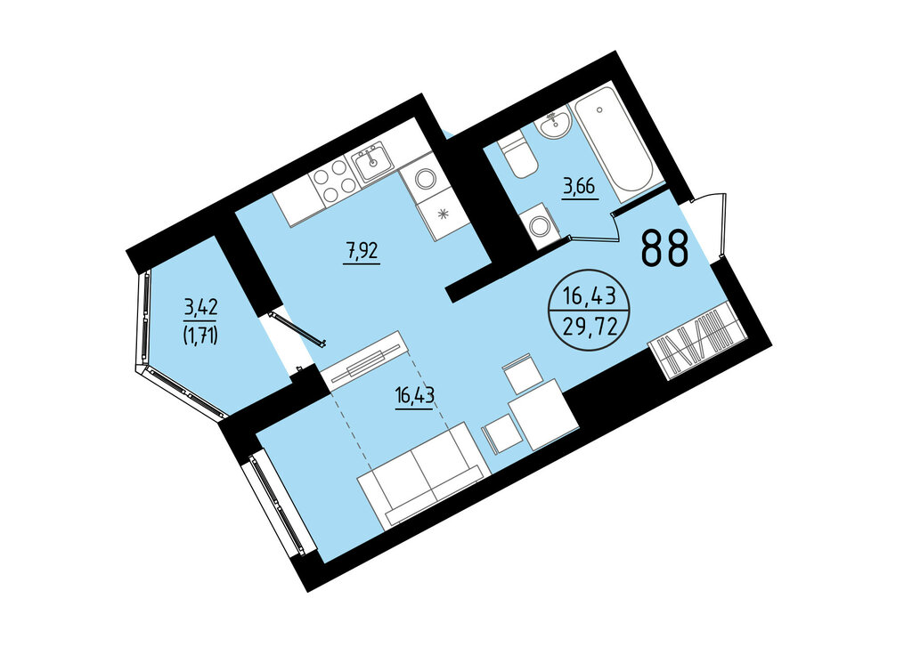 Квартира-студия: Екатеринбург, площадь Жуковского, 8 (29.72 м²)