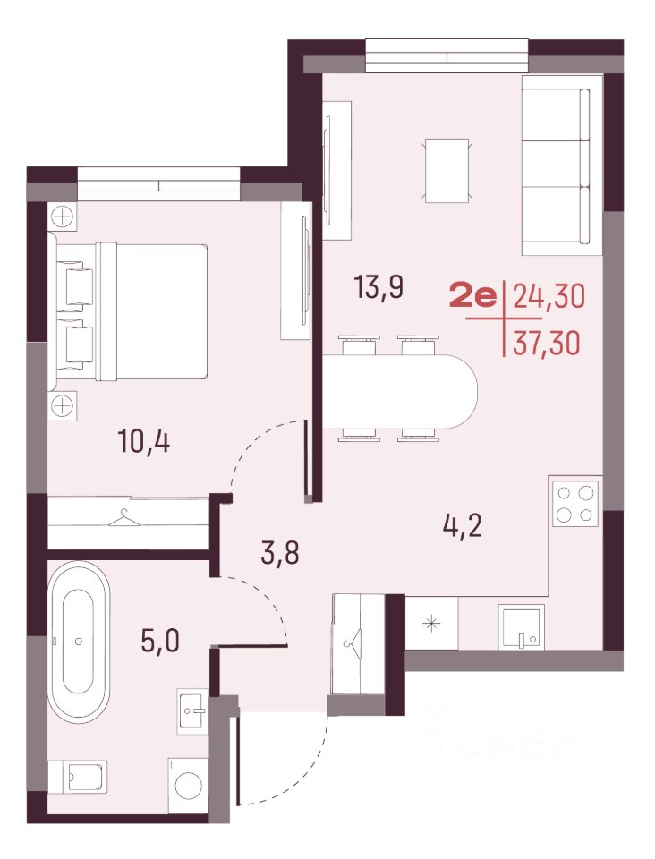 2-к кв. Свердловская область, Екатеринбург ул. Академика Ландау, 13 (37.3 м²)