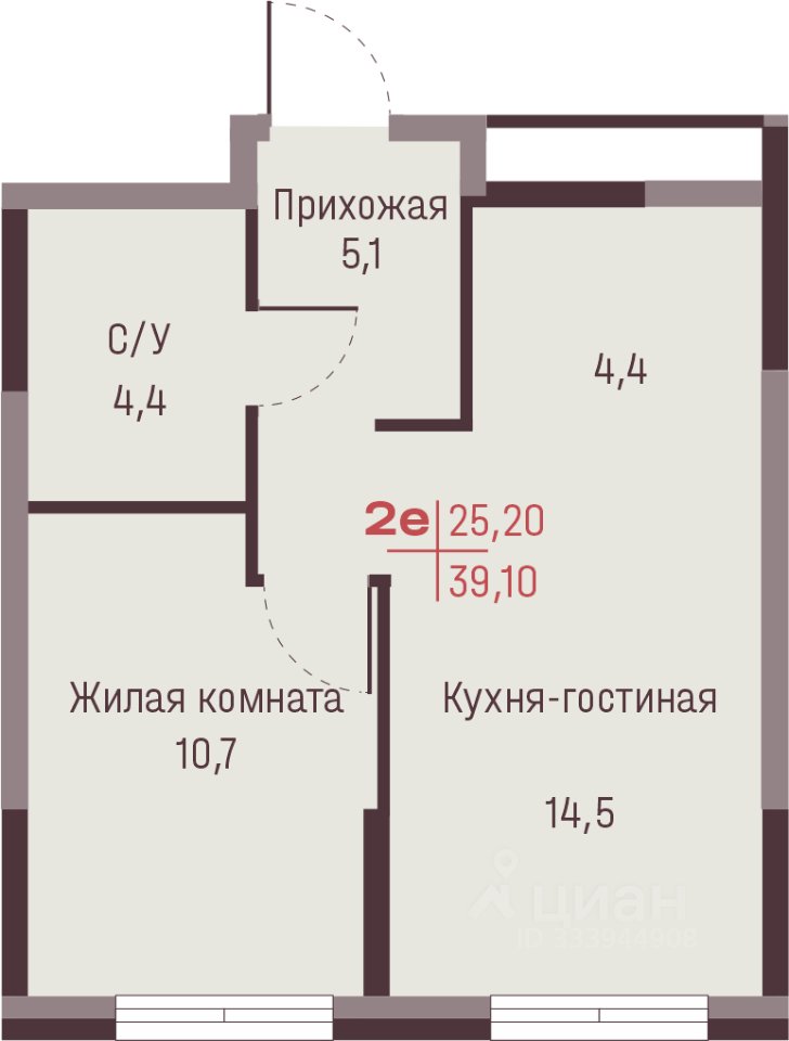 2-к кв. Свердловская область, Екатеринбург ул. Академика Ландау, 13 (39.1 м²)