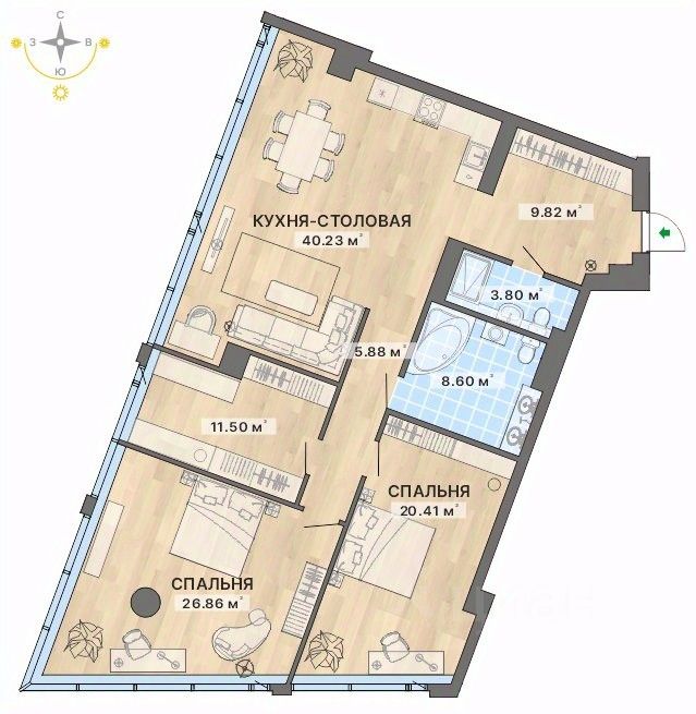 2-к кв. Свердловская область, Екатеринбург ул. Маршала Жукова, 16 (127.1 м²)