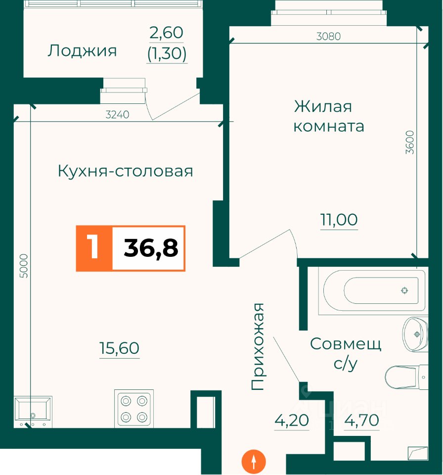 1-к кв. Свердловская область, Екатеринбург ВИЗ жилрайон, Квартал Сюжеты жилой комплекс (36.8 м²)